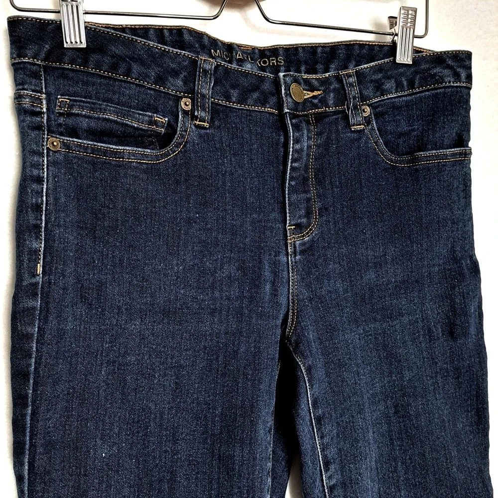 Michael Kors Womens 8 Dark Wash Cropped Skinny Jeans MK Logo‎ Gold Hardware